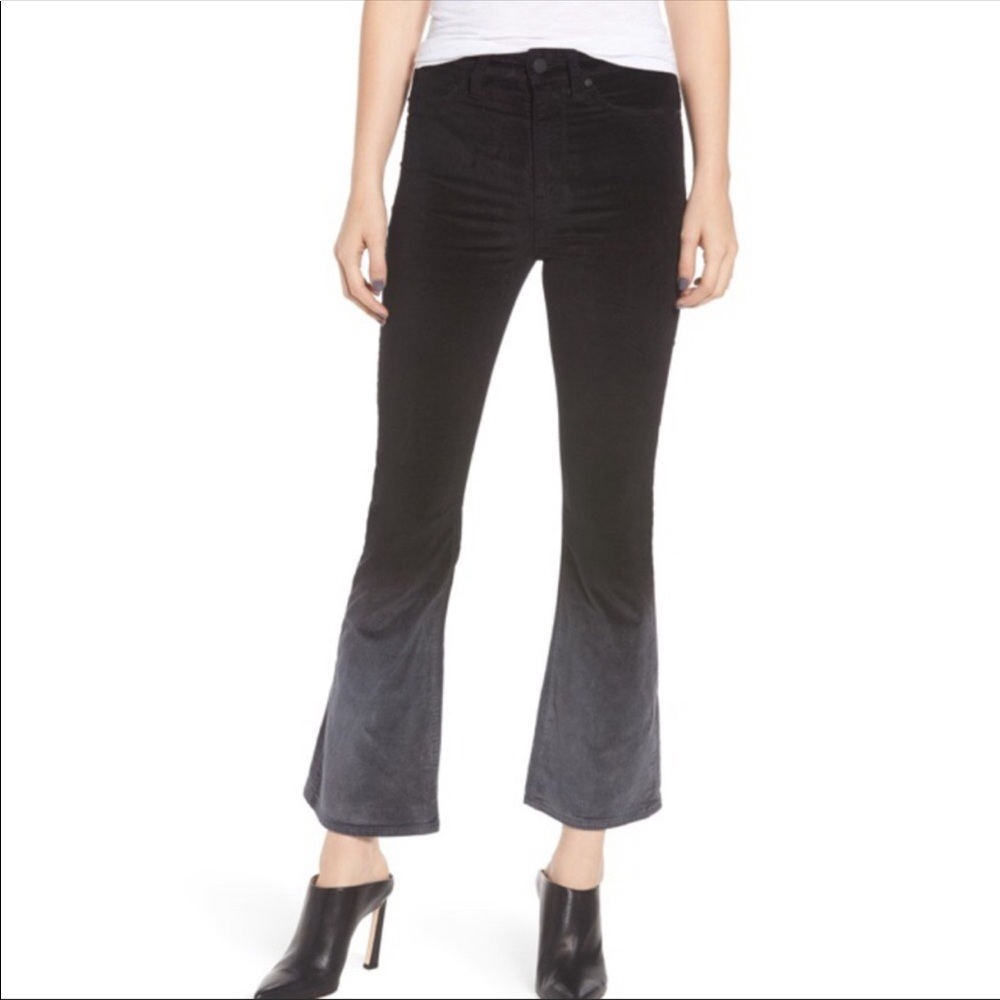 Hudson Los Angeles Flare Crop Black Ombré Velvet Pants Size 32